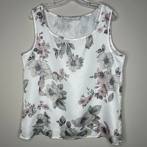 Misslook Size XL White w/Gray & Lavender Floral Sleeveless Top, new/NWOT